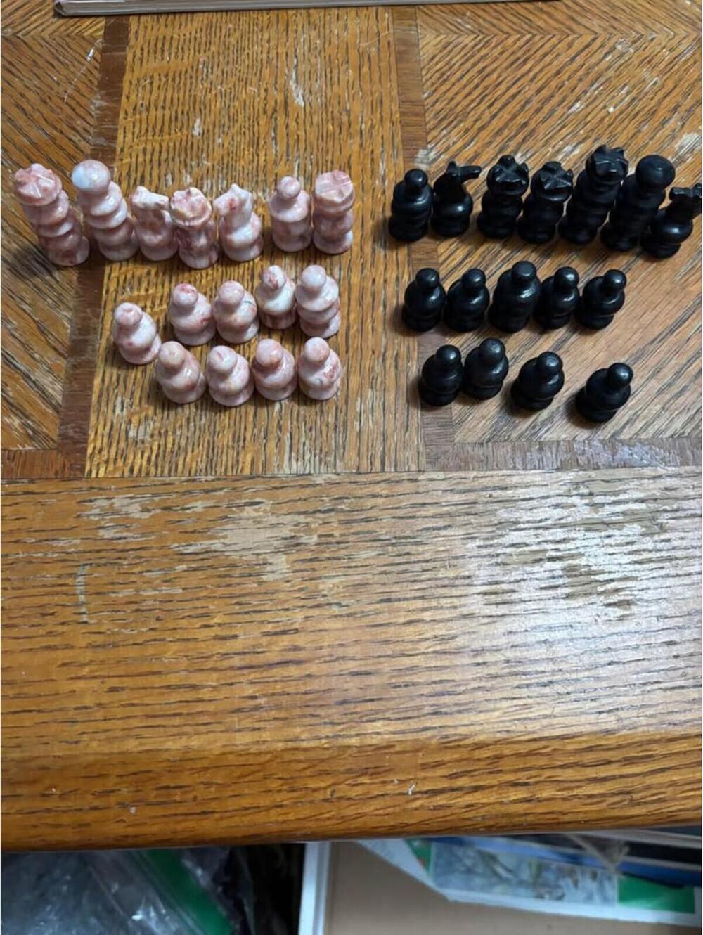 Vintage Carved Stone Chess Pieces mini